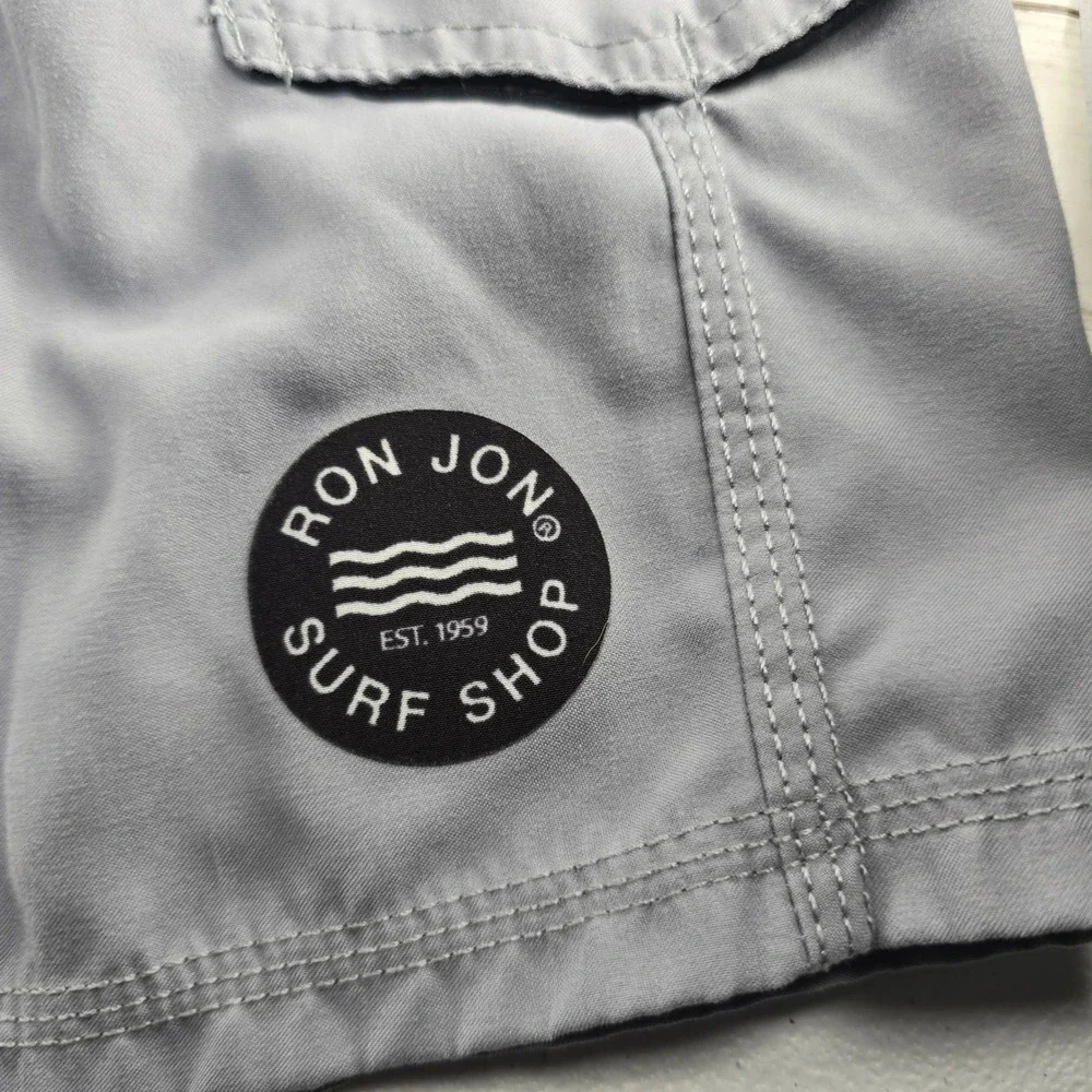Ron Jon Surf Shop Mens Gray Cargo Board Shorts Swim Trunks Size 36 ICN1619